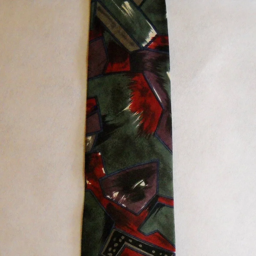 Bugatti Neck Tie Multi Color 100% Italian Silk Abstract Green Red Purple Men's